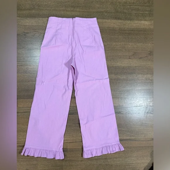 Anthropologie Maeve The Colette Magic Fabric Ruffle-Hem Crop Pants-Lilac Pink-29 - Picture 6 of 12